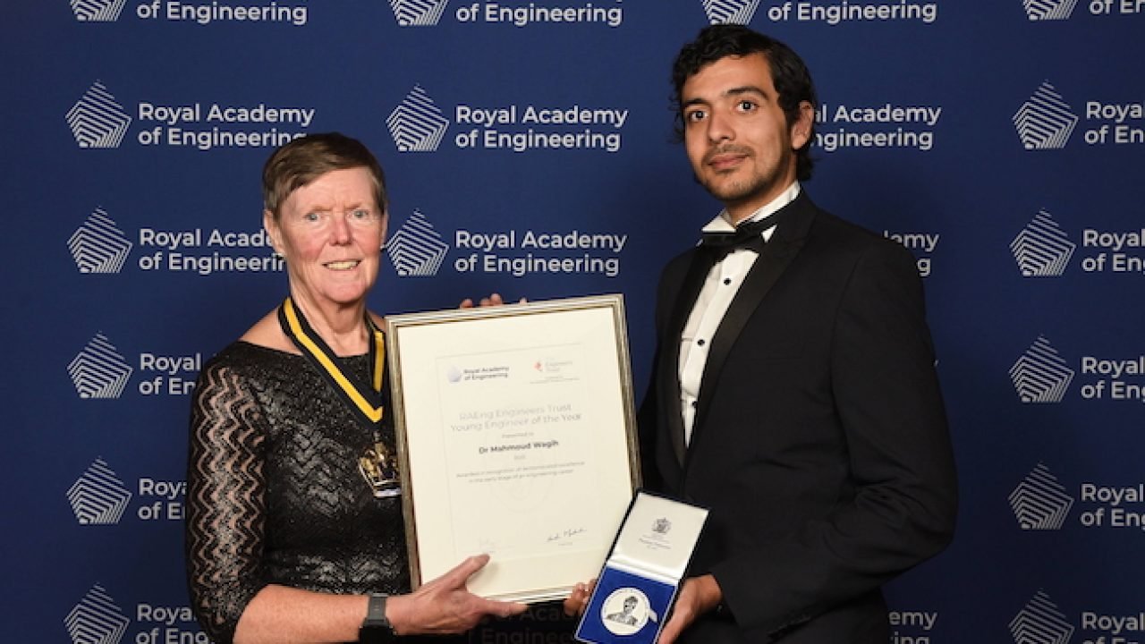 Mahmoud Wagih receiving the RAEng Engineers Trust Young Engineer of the Year award